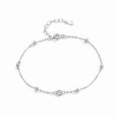 Beaded Bezel Charm Silver Anklet for women
