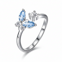Blue Petal Harmony Silver Ring for Women