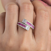 Red Crystal Silver Ring For Women