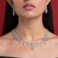 Crystal Sterling Silver Necklace Set For Women