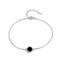 Black Onyx Halo Silver Anklet for women