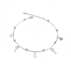 Lock & Key Charm Silver Anklet for women