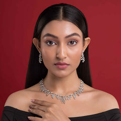 Crystal Sterling Silver Necklace Set For Women