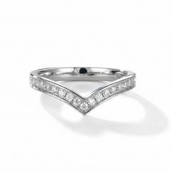 V‑Shaped Sparkle Band Silver Ring for Women