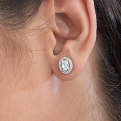 Ellipse CZ Silver Earring For Women