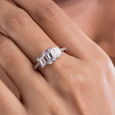 Emerald Cut Solitaire Silver Ring For Women