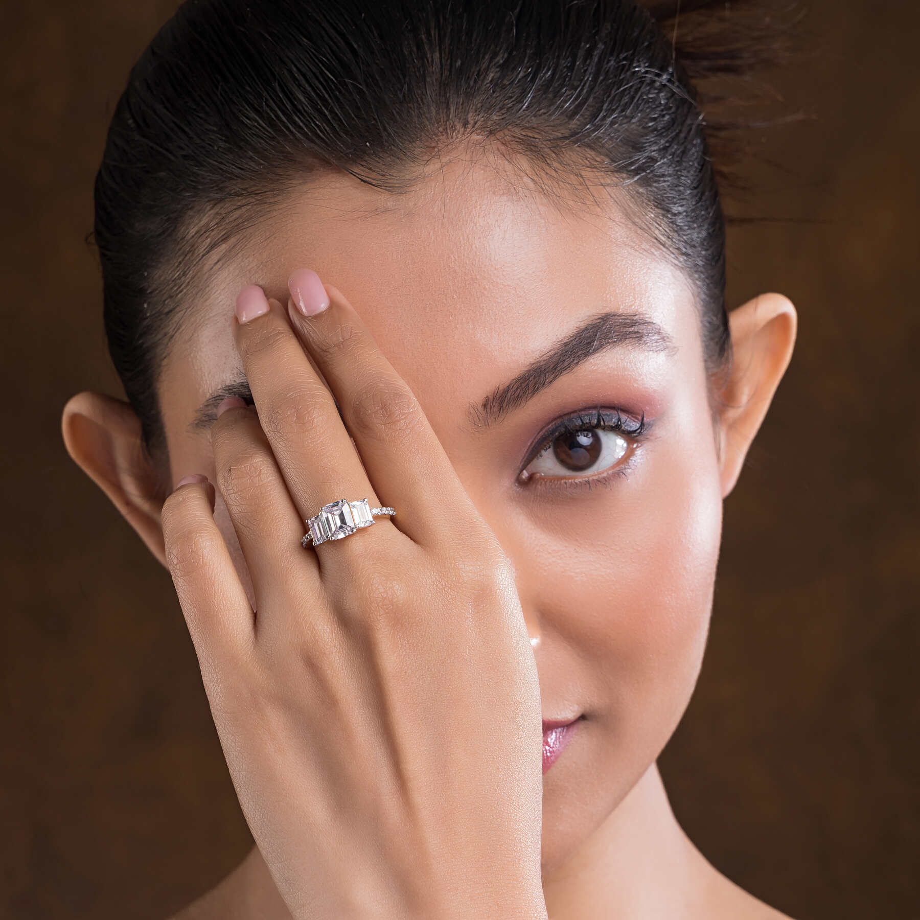 Emerald Cut Solitaire Silver Ring For Women