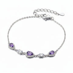 Amethyst Velvet Drop Silver Bracelet For Women
