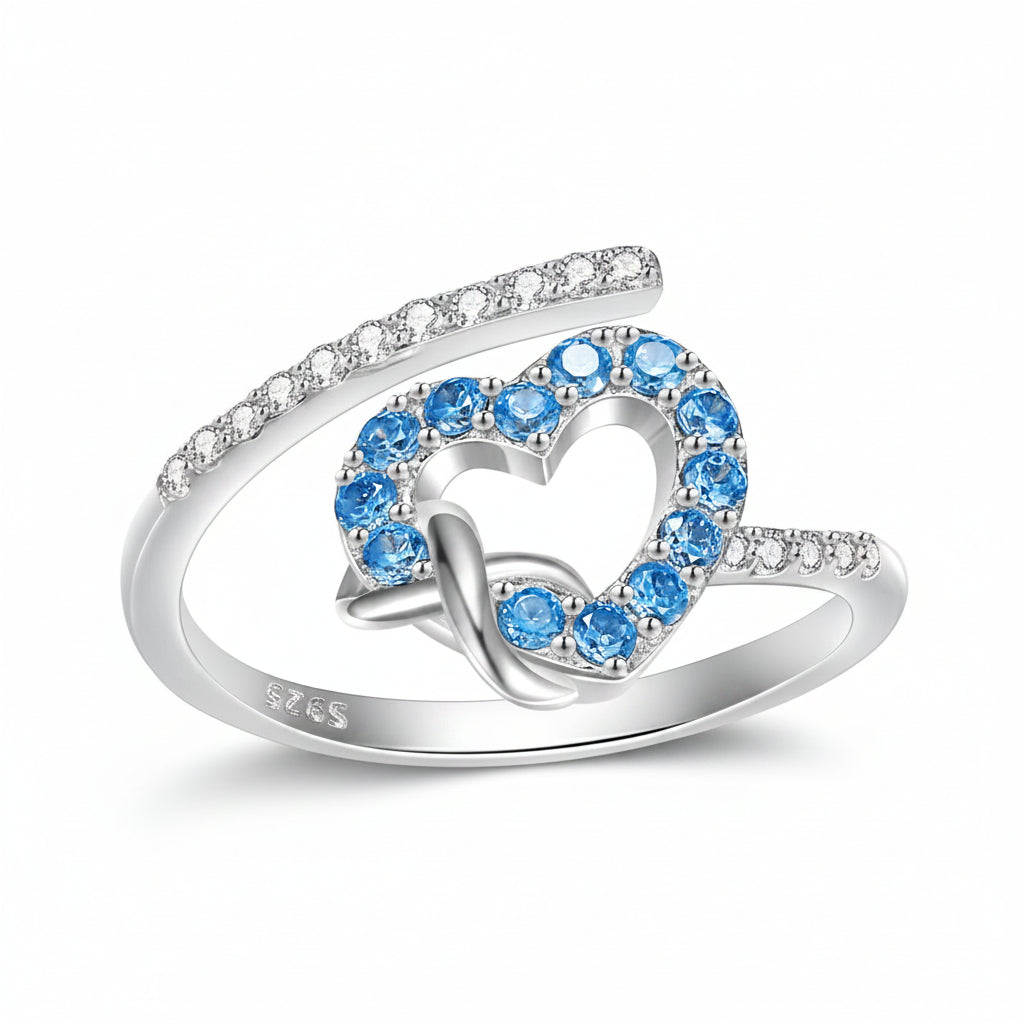 Azure Heart Bond Silver Ring for Women