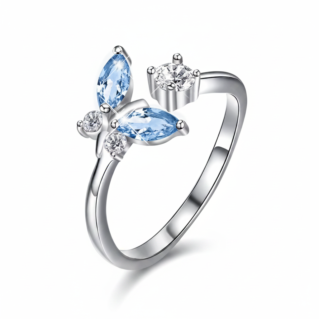 Blue Petal Harmony Silver Ring for Women