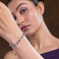 Rainbow Tennis Silver Bracelet For Women