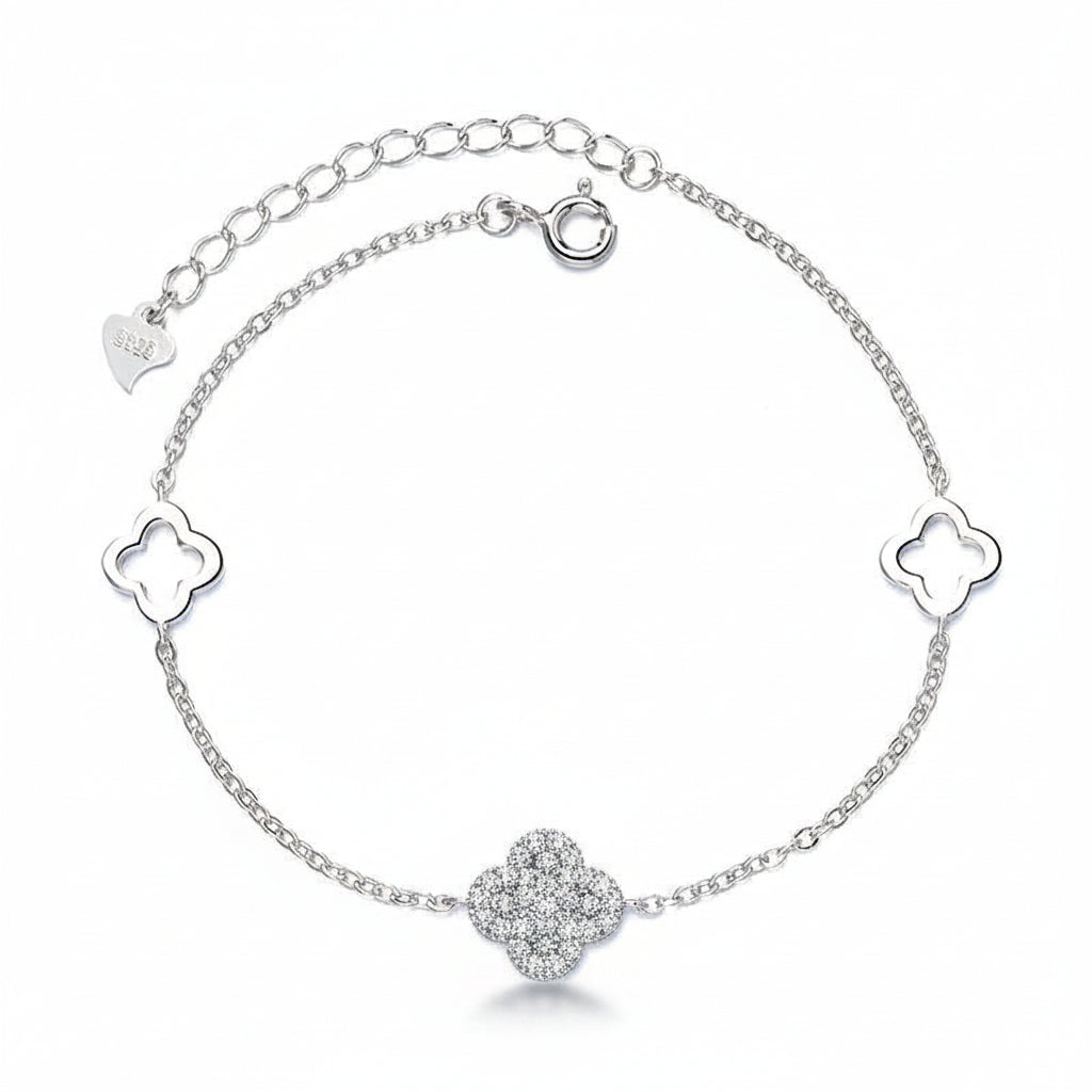 Clover Silhouette Silver Bracelet For Women