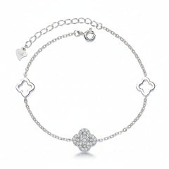 Clover Silhouette Silver Bracelet For Women