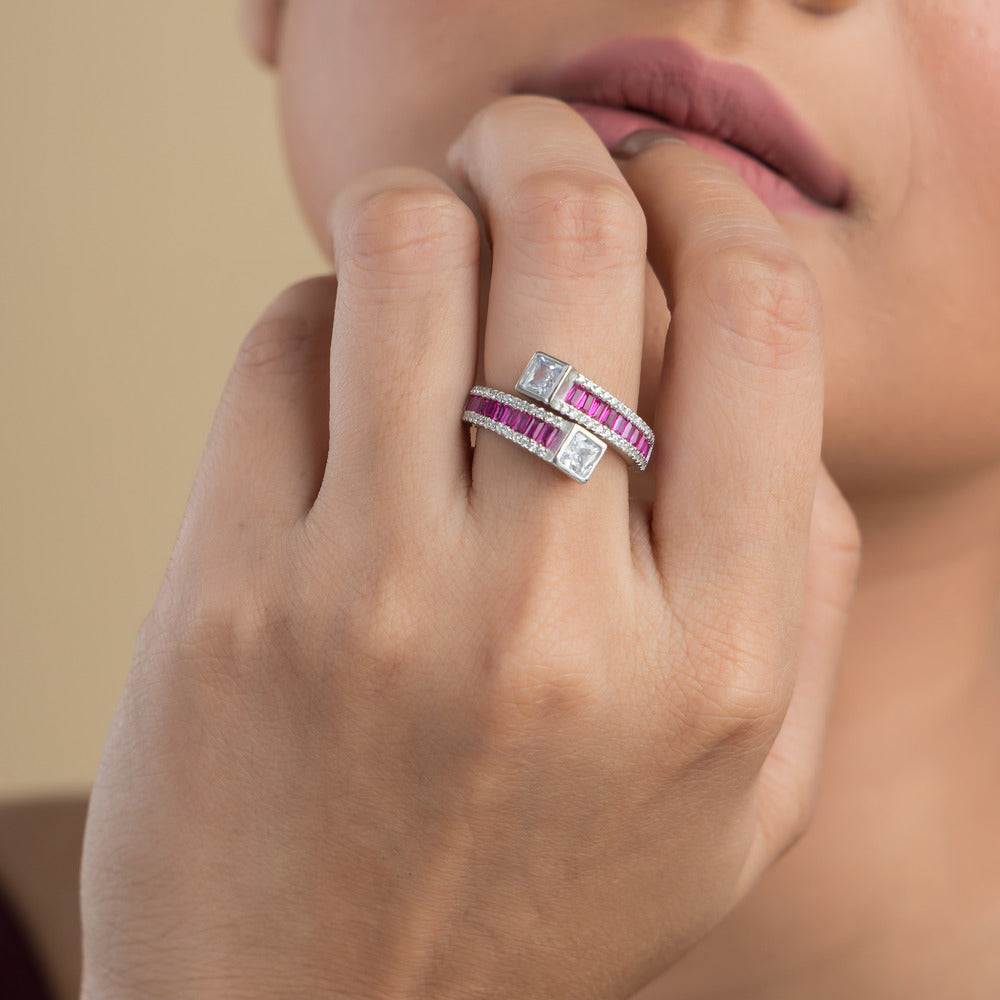 Red Crystal Silver Ring For Women