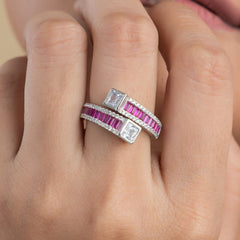 Red Crystal Silver Ring For Women