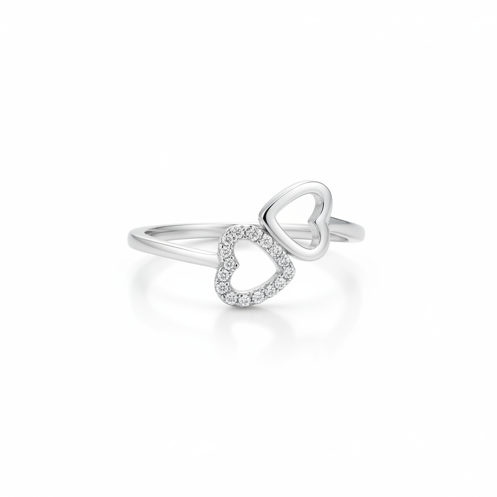 Dual Heart Elegance Silver Ring for Women