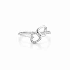 Dual Heart Elegance Silver Ring for Women