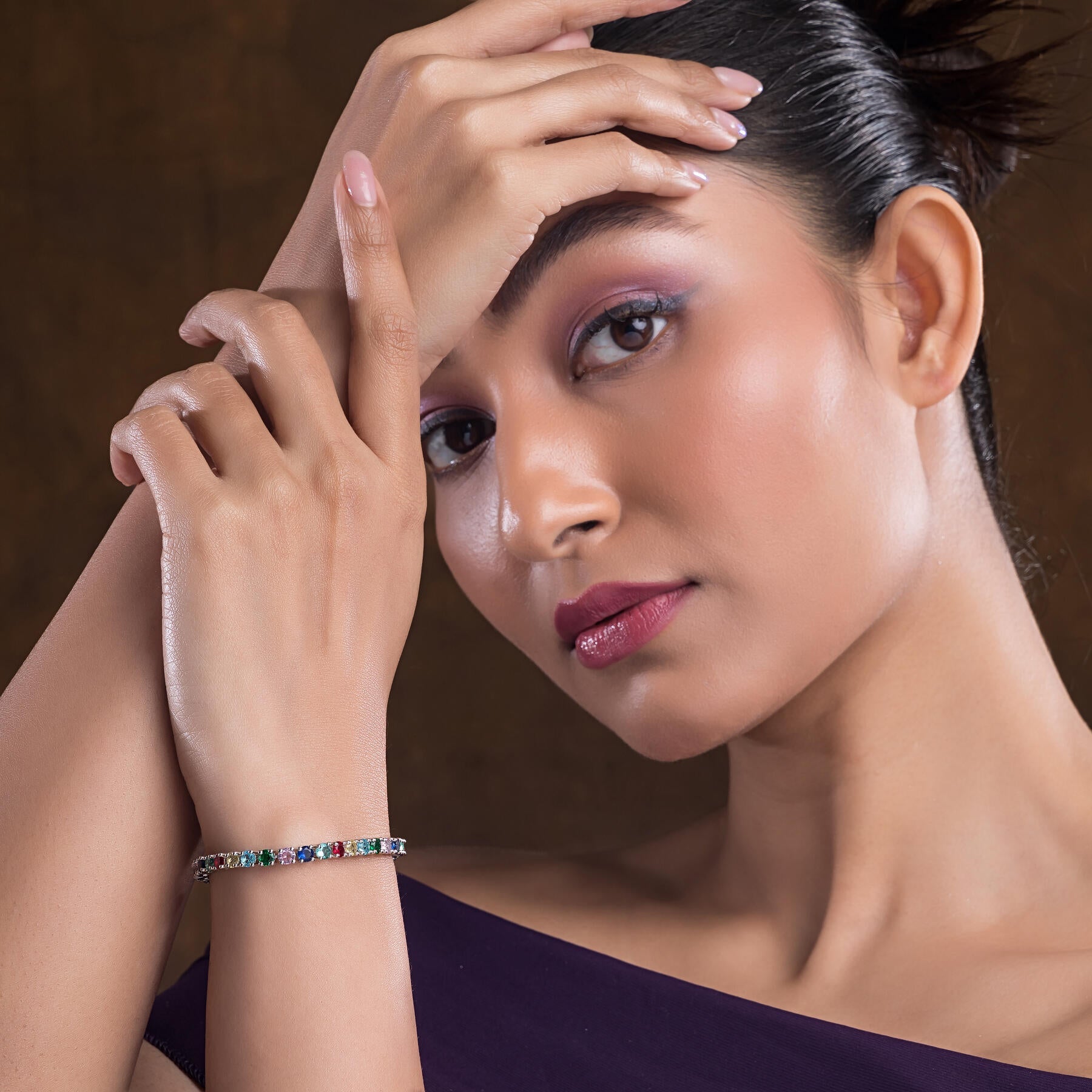 Rainbow Tennis Silver Bracelet For Women
