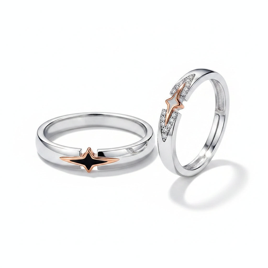 Guiding Star Celestial Silver Couple Ring Set