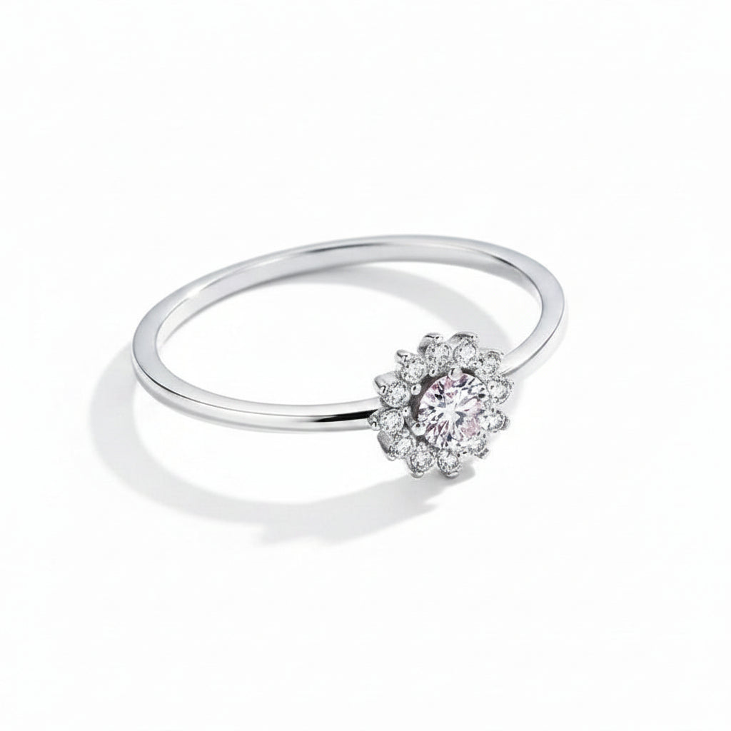 Halo Blossom Silver Ring for Women