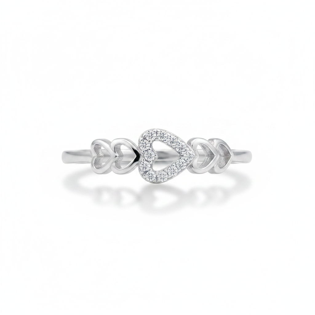 Heart Chain Radiance Silver Ring for Women