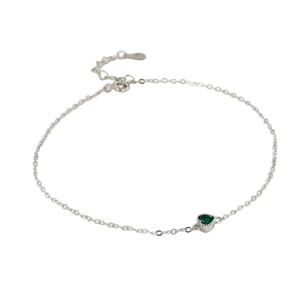 Emerald Green Heart Silver Anklet for women