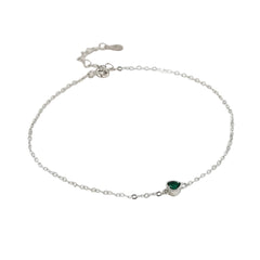 Emerald Green Heart Silver Anklet for women