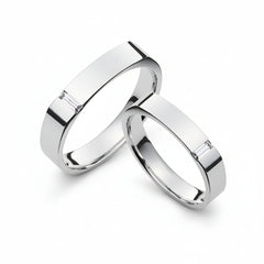 Linear Matching Silver Couple Ring Set