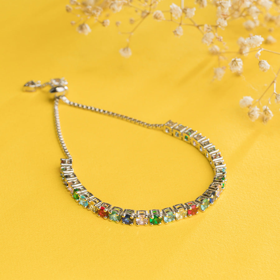 Rainbow Tennis Silver Bracelet For Women