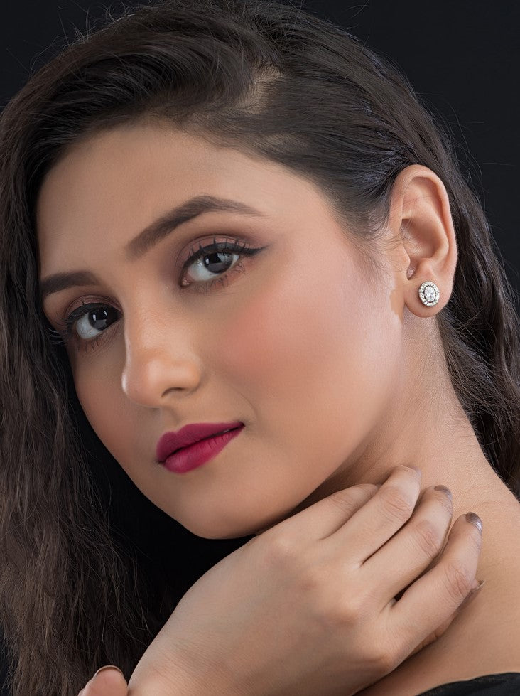 Ellipse CZ Silver Earring For Women