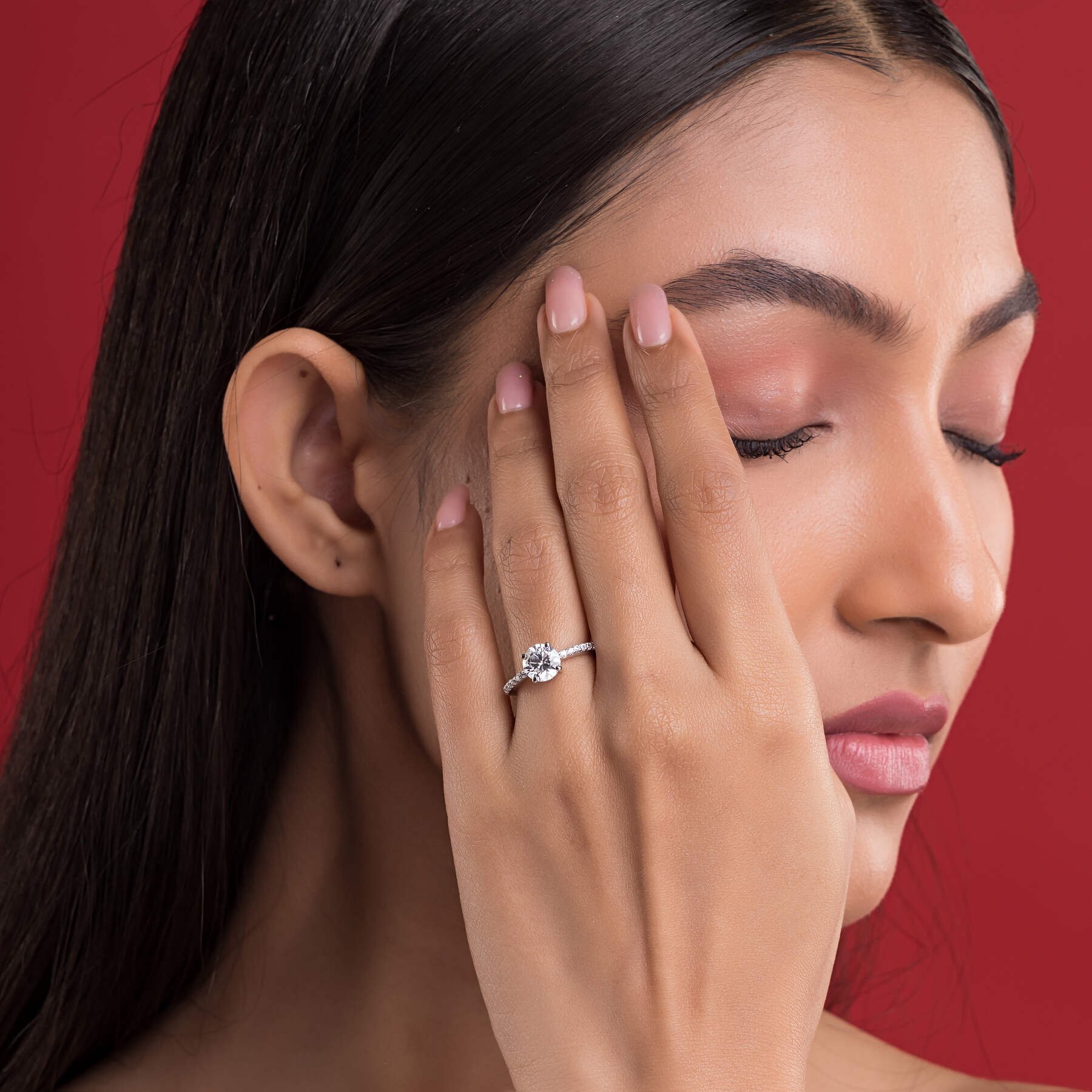 Round Cut Solitaire Silver Ring For Women