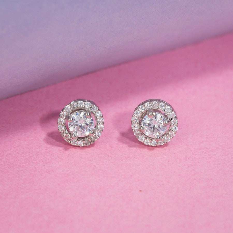 Round CZ Silver Earring For Women