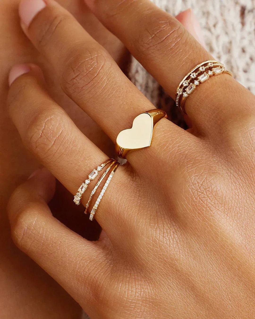 Classic Gold Heart Sterling Silver Ring for Women