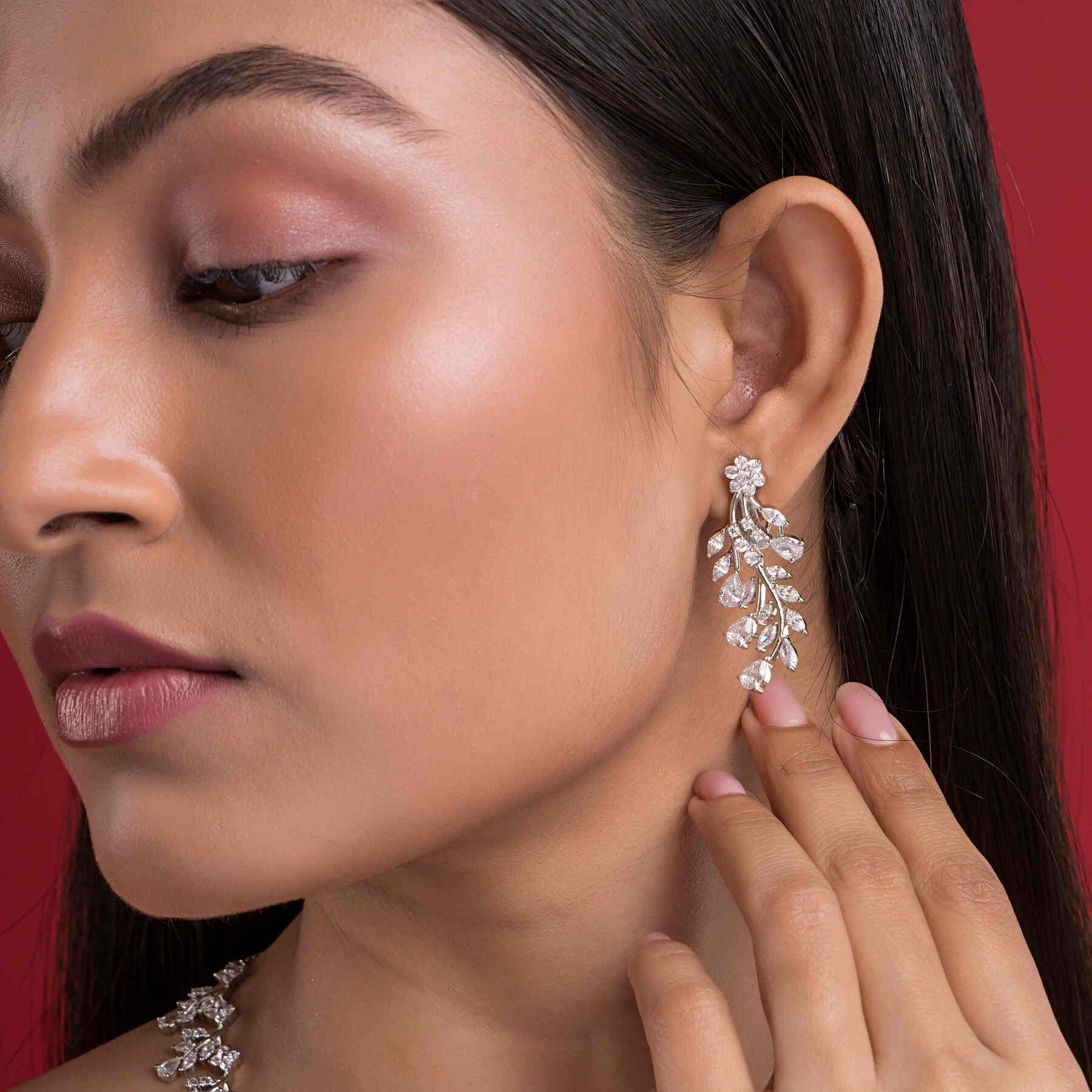 Crystal Sterling Silver Necklace Set For Women