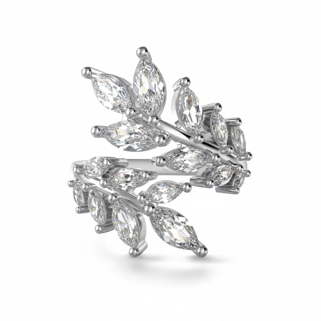 Marquise Leaf Symphony Silver Ring for Women