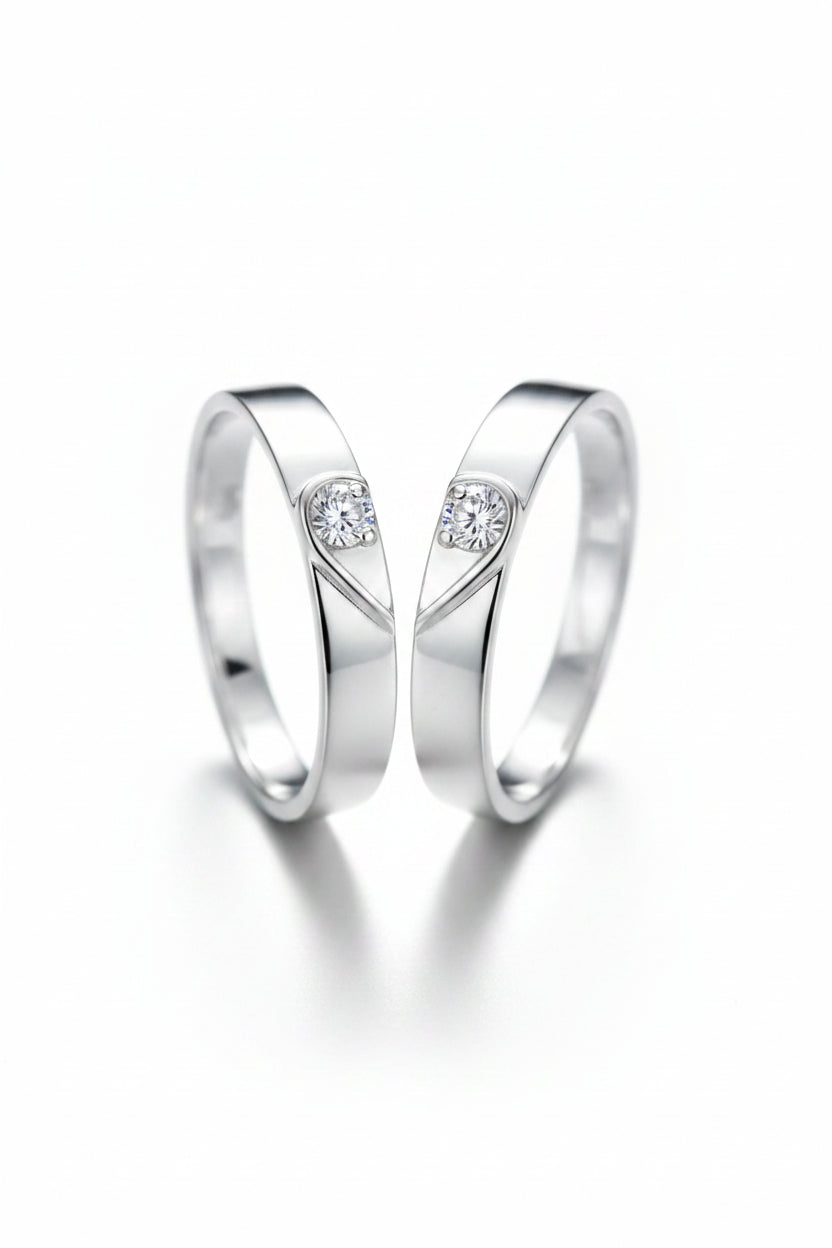 Matching Plain Bands Silver Couple Ring Set