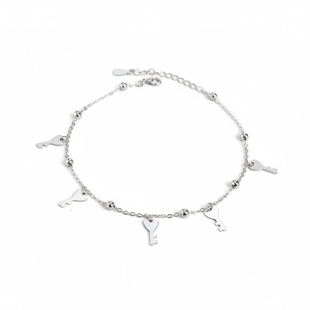 Multi-Key Charm Silver Anklet for women