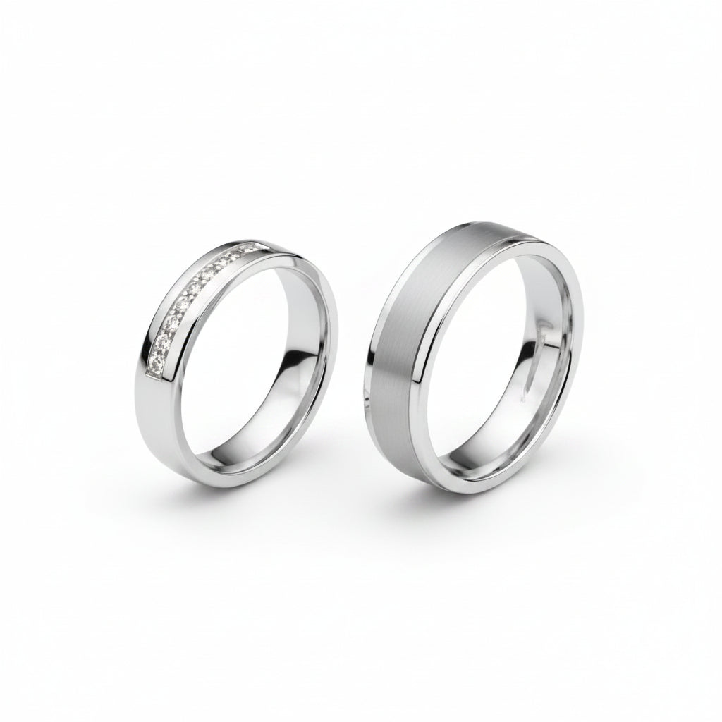 Parallel Groove Silver Couple Ring Set