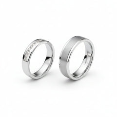 Parallel Groove Silver Couple Ring Set
