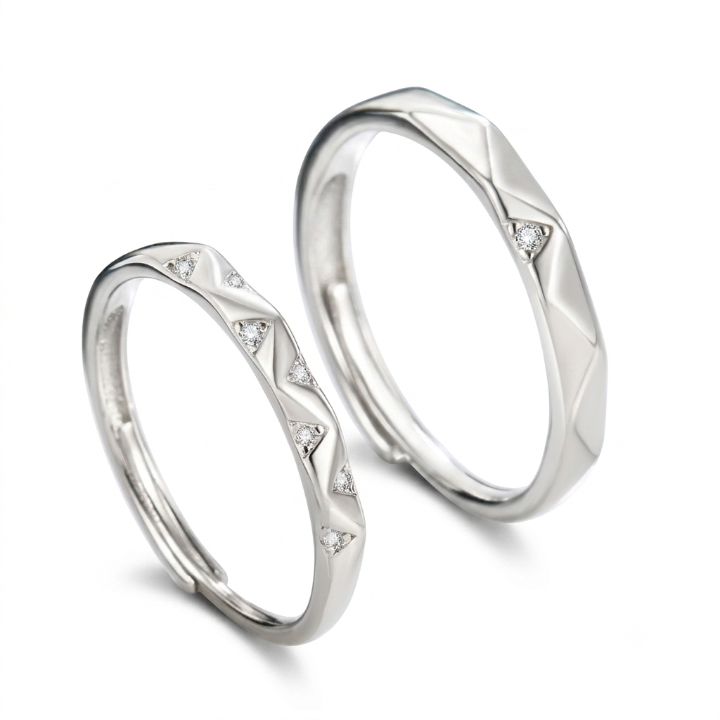 Peaks of Love Silver Couple Ring Set