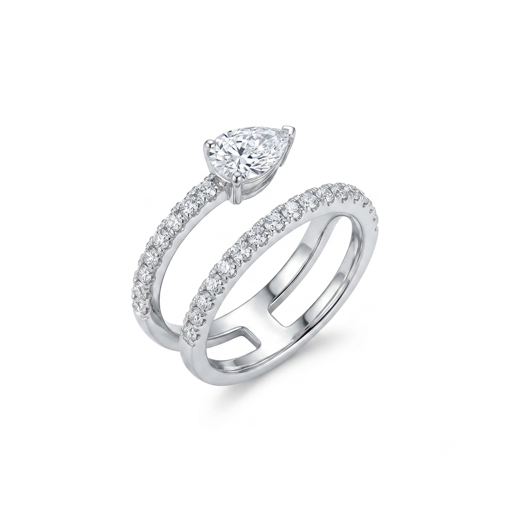 Pear Harmony Duo Silver Ring for Women