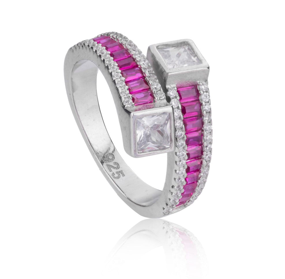 Red Crystal Silver Ring For Women