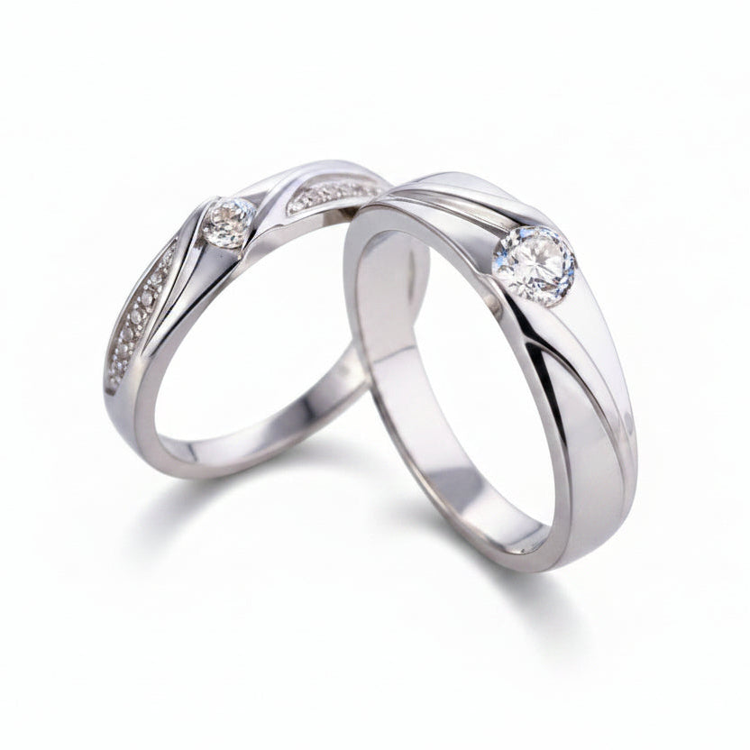 Serenade Bypass Silver Couple Ring Set