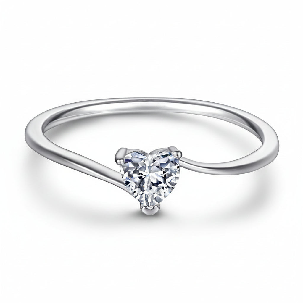 Solitaire Heart Charm Silver Ring for Women