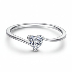 Solitaire Heart Charm Silver Ring for Women