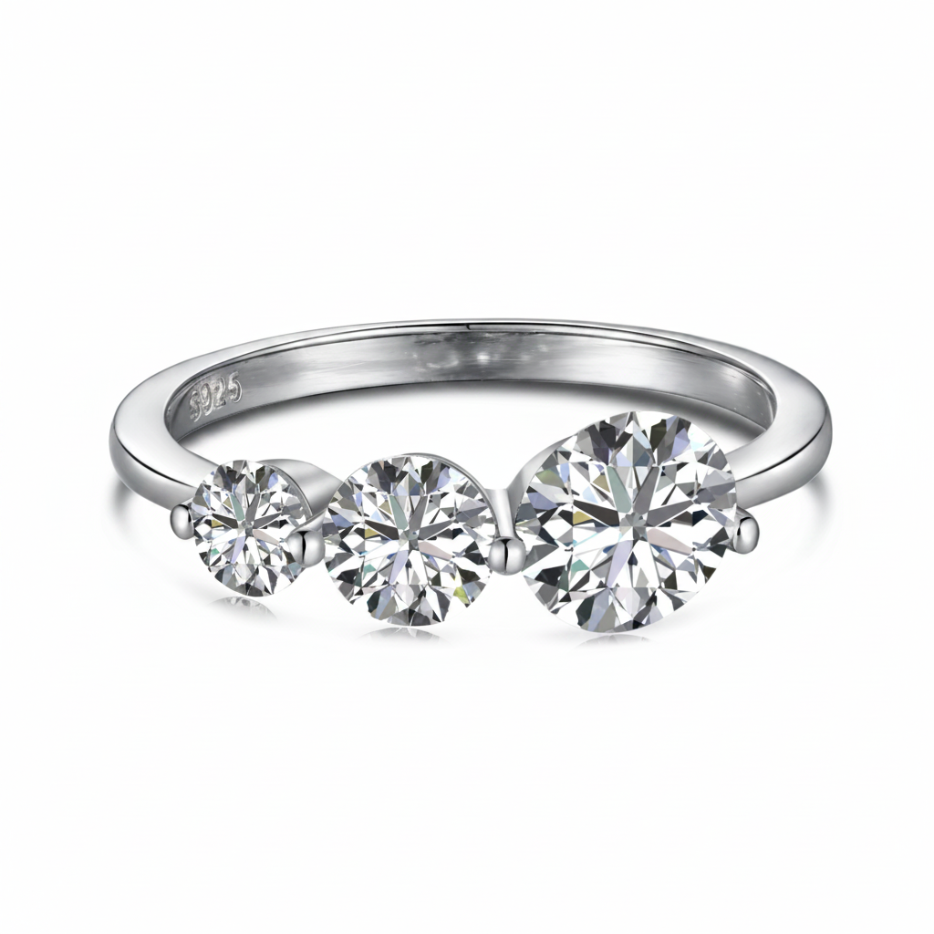 Three-Stone Radiance Silver Ring for Women