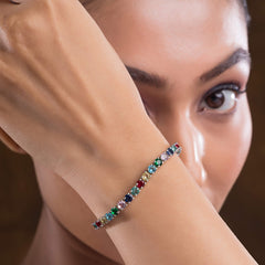 Rainbow Tennis Silver Bracelet For Women