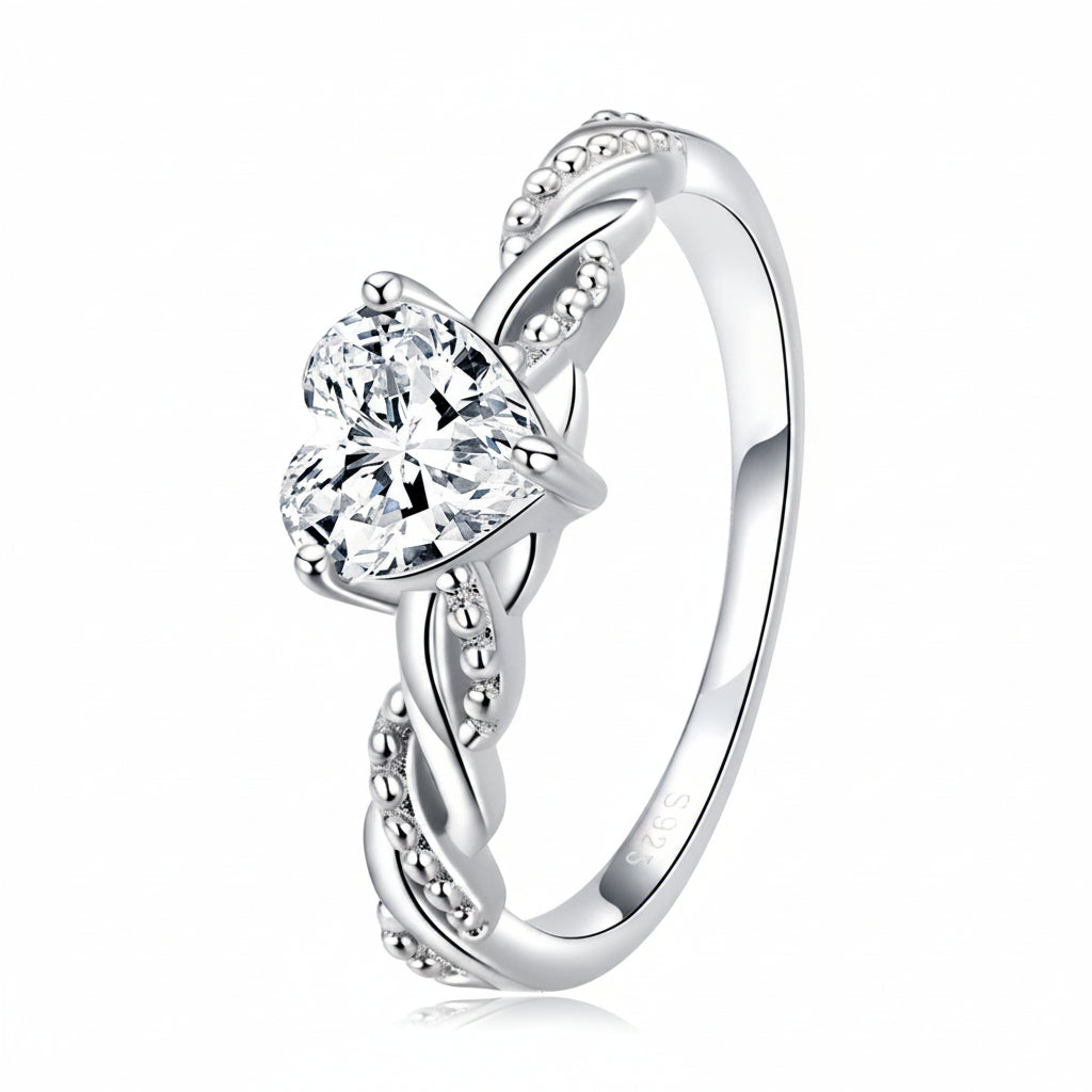 Twist Heart Radiance Silver Ring for Women