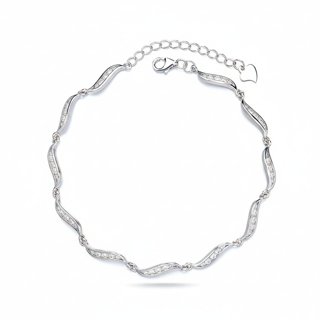 Wave Pave Cubic Zirconia Silver Bracelet For Women