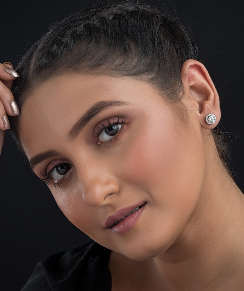 Round CZ Silver Earring For Women